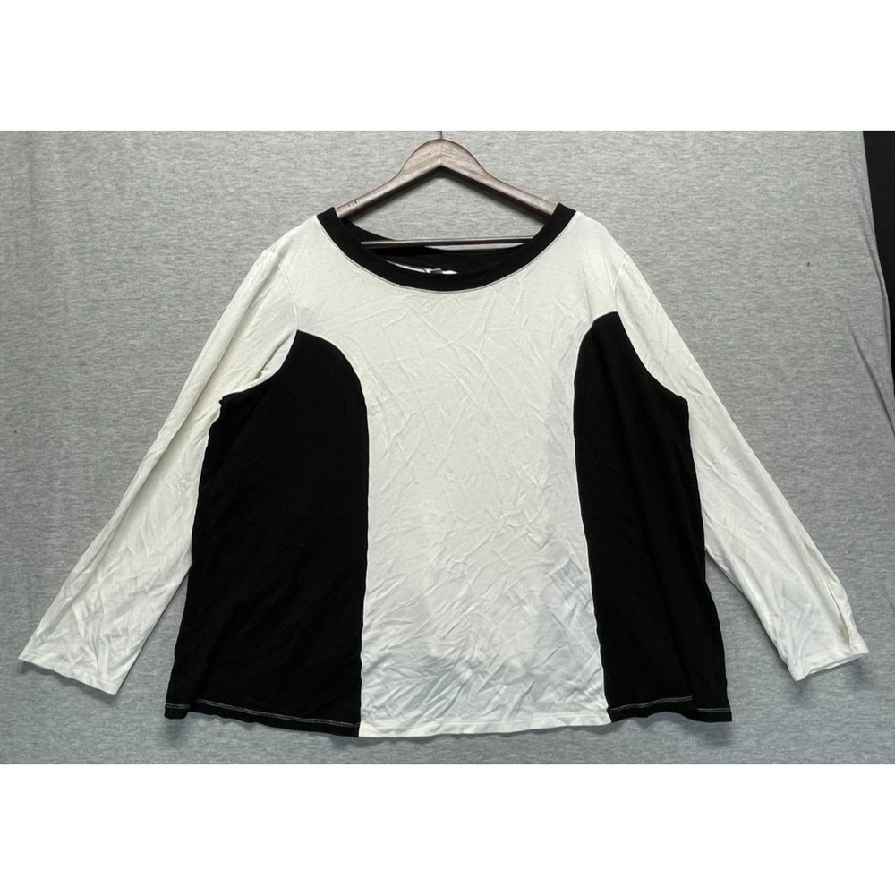 Cato Long Sleeve Shirt Womens 22W/24W Black White Colorblock Stretch Round Neck